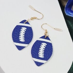 Blue Football Dangle Earrings 🏈 Game Day Synthetic Leather Shaped Team Spirit
